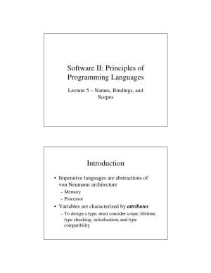 Software II: Principles of Programming Languages Introduction