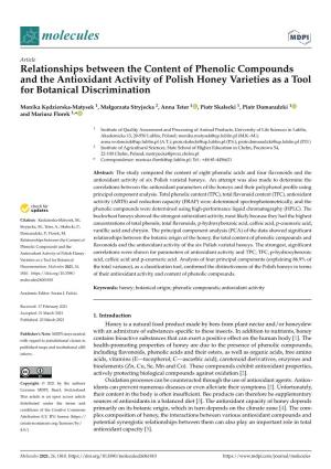 Relationships Between the Content of Phenolic Compounds and the Antioxidant Activity of Polish Honey Varieties As a Tool for Botanical Discrimination
