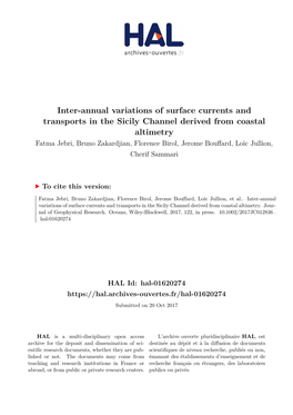 Inter-Annual Variations of Surface Currents and Transports in the Sicily
