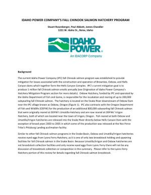 Idaho Power Company's Fall Chinook Salmon Hatchery