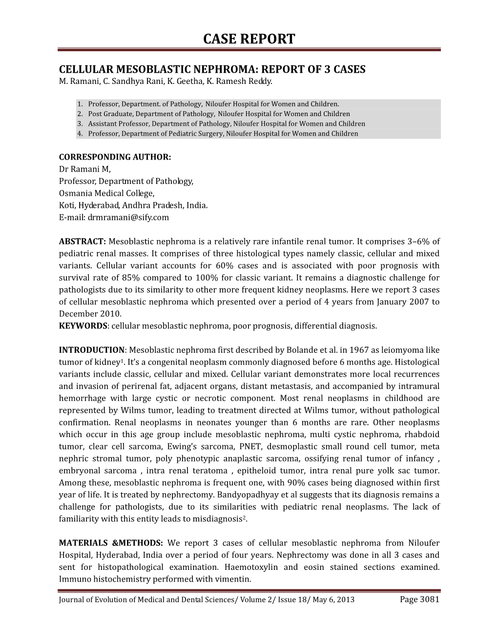 Cellular Mesoblastic Nephroma: Report of 3 Cases M