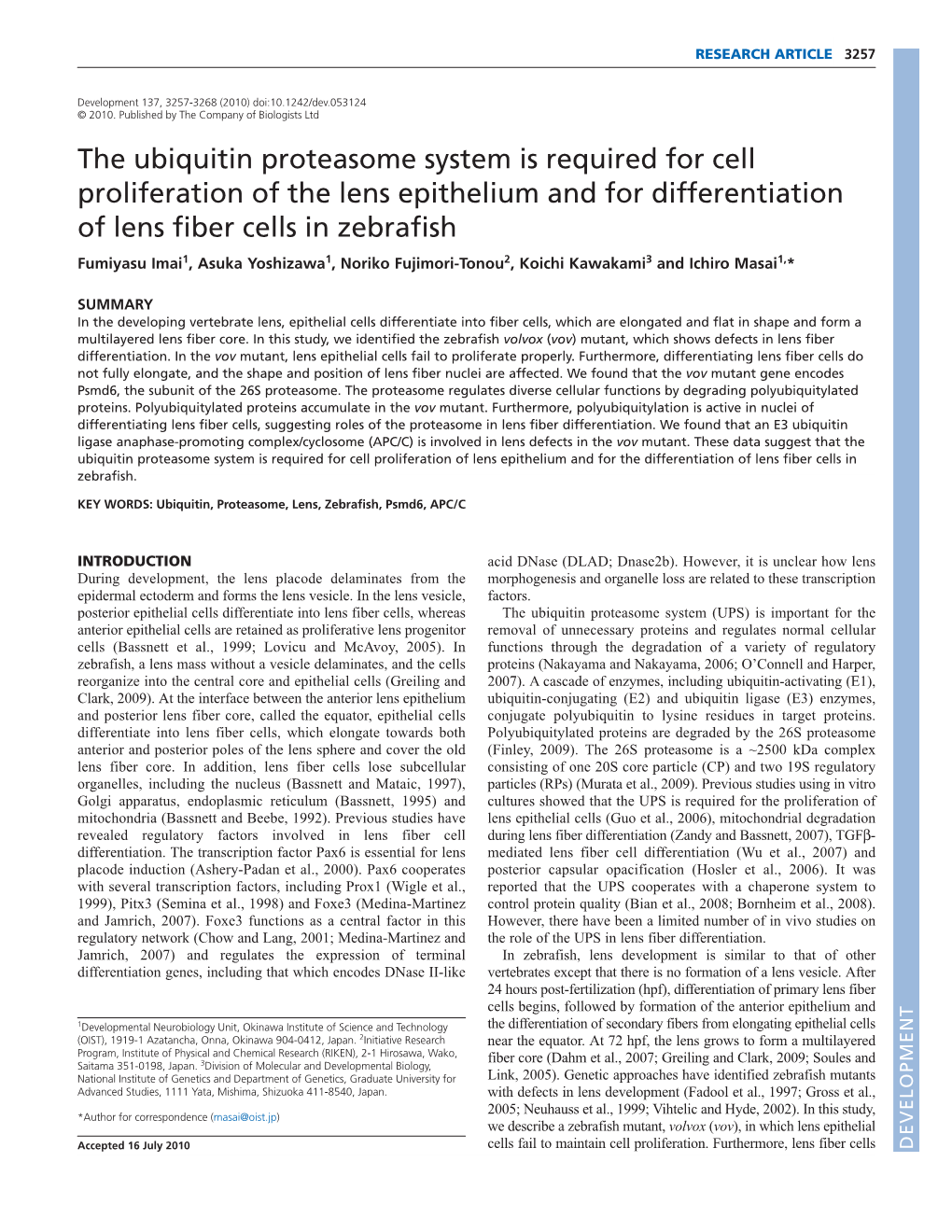 The Ubiquitin Proteasome System Is Required for Cell Proliferation of The