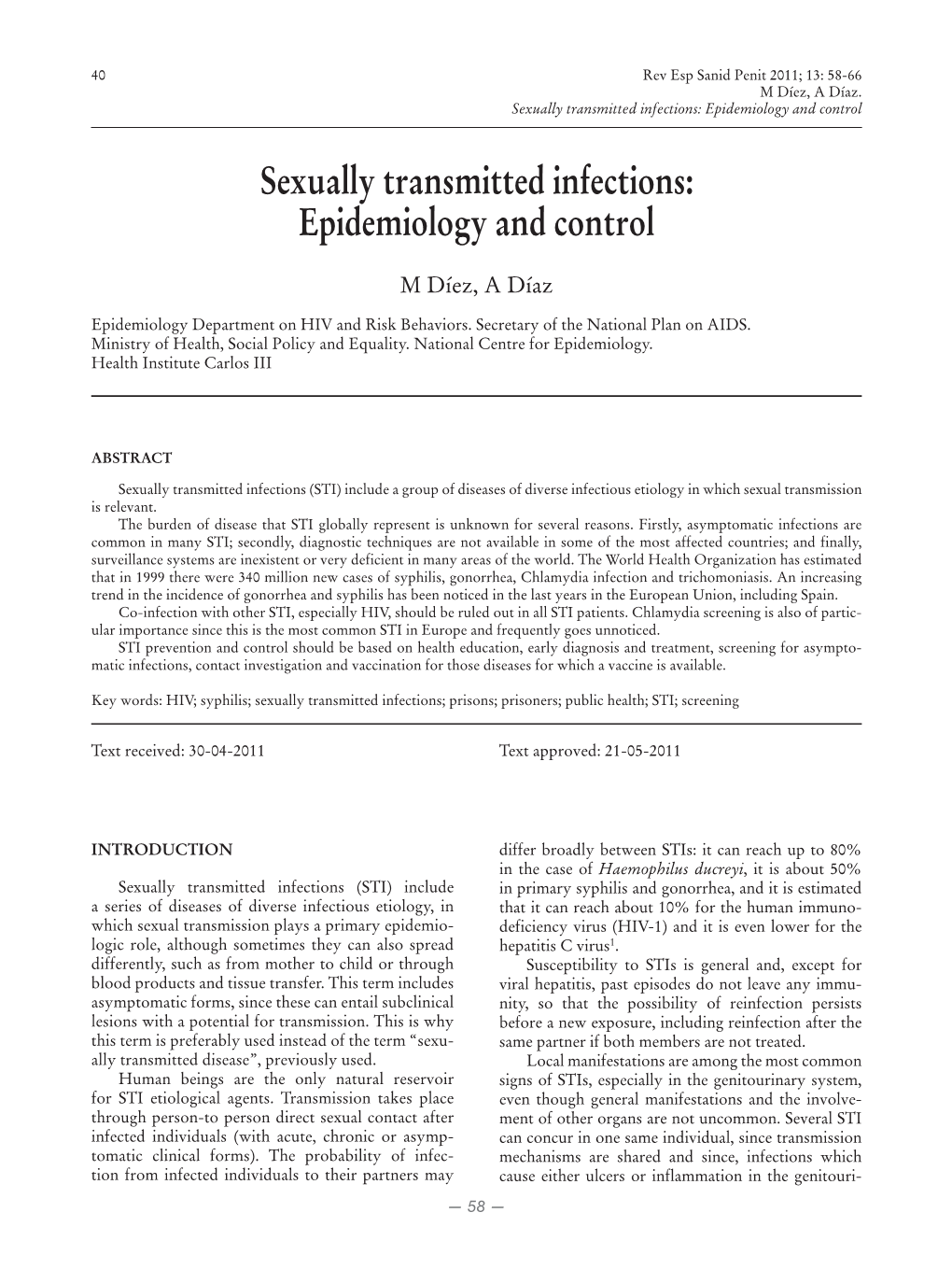 Sexually Transmitted Infections: Epidemiology and Control