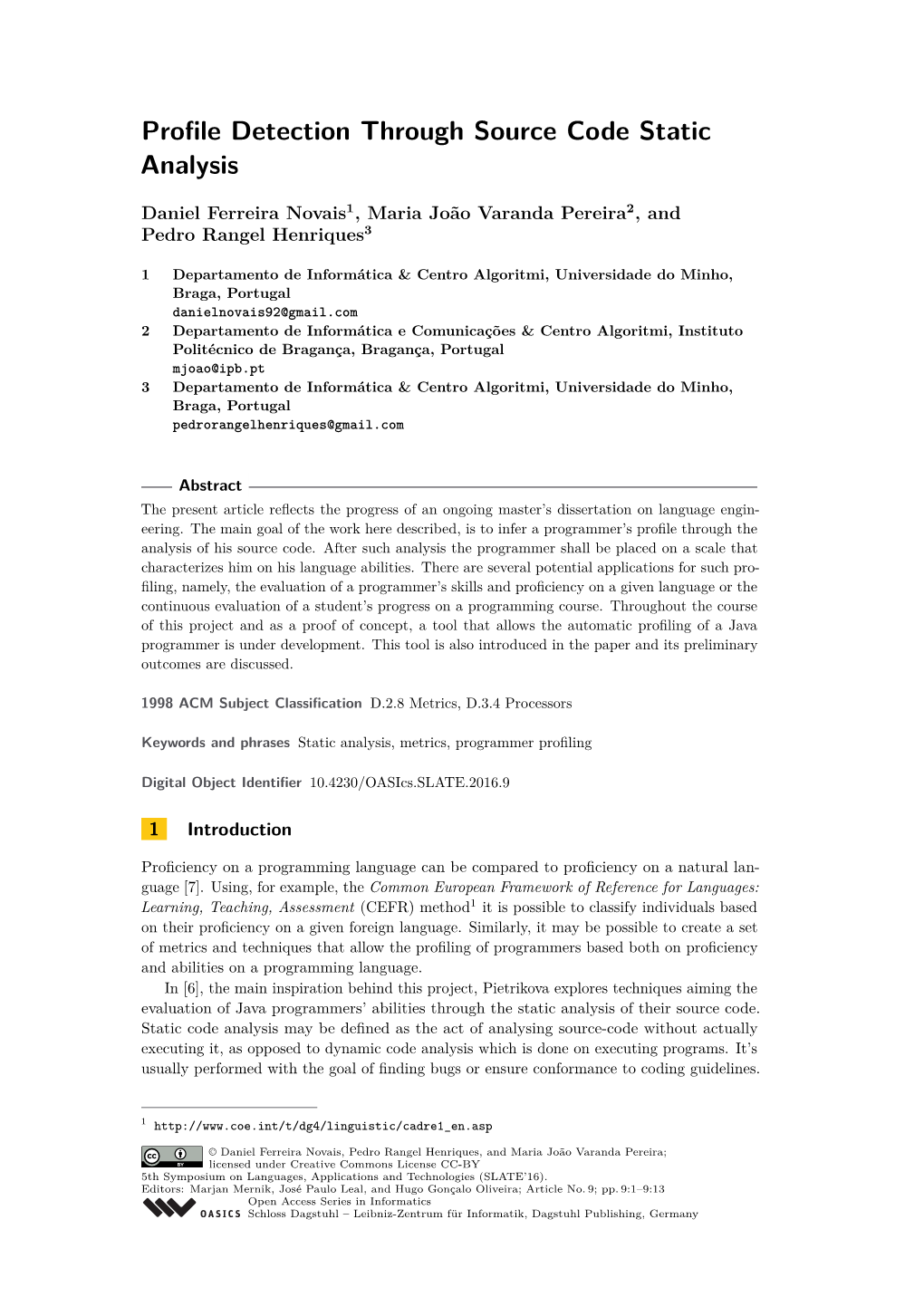 Profile Detection Through Source Code Static Analysis