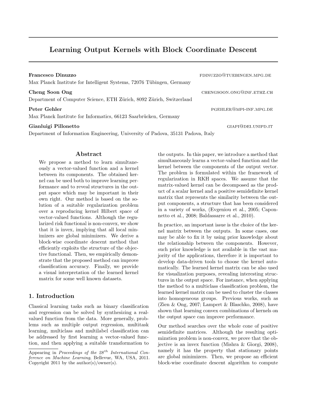 Learning Output Kernels with Block Coordinate Descent