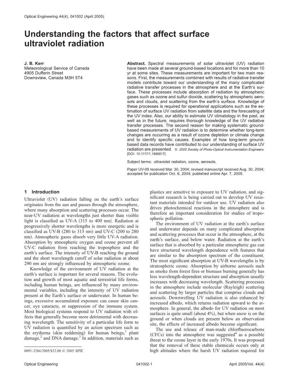 Understanding the Factors That Affect Surface Ultraviolet Radiation