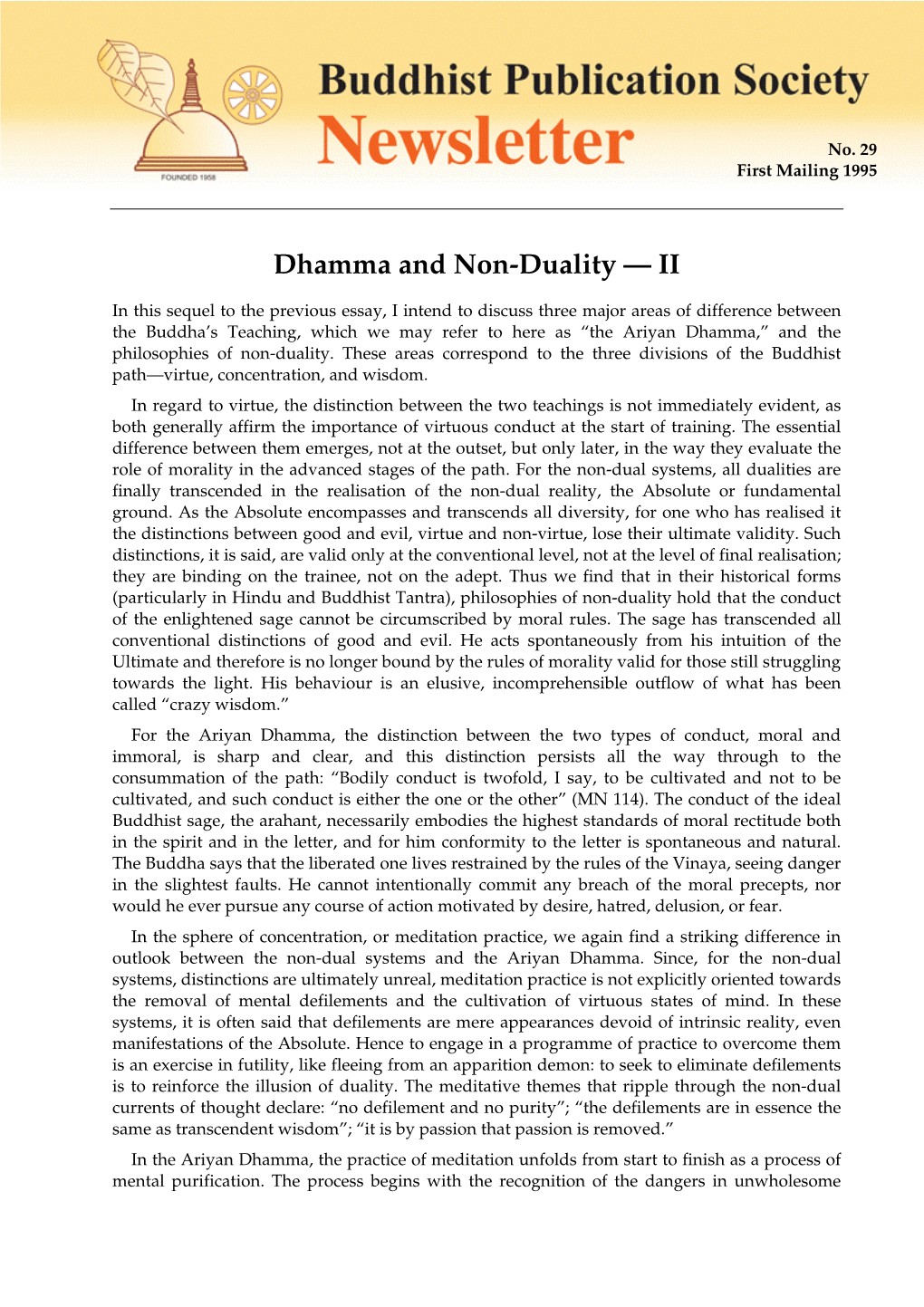 Dhamma and Non-Duality — II