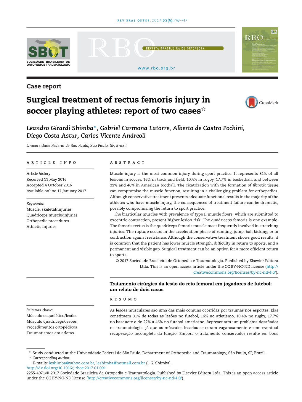 Surgical Treatment of Rectus Femoris Injury in Soccer Playing Athletes