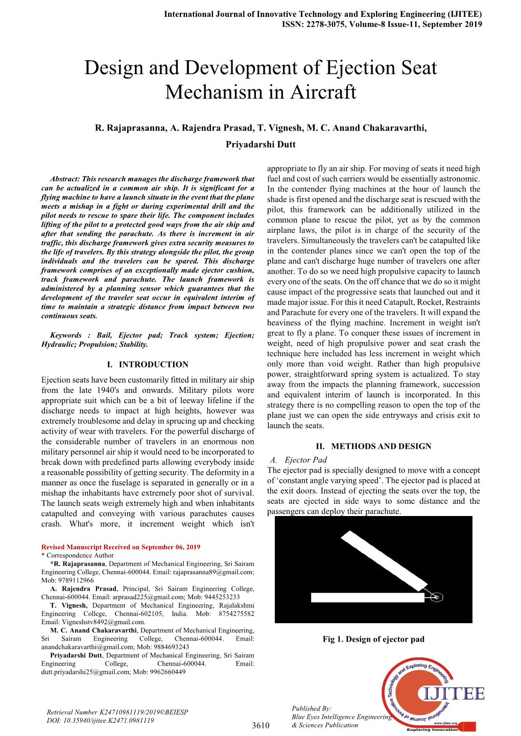 Design and Development of Ejection Seat Mechanism in Aircraft