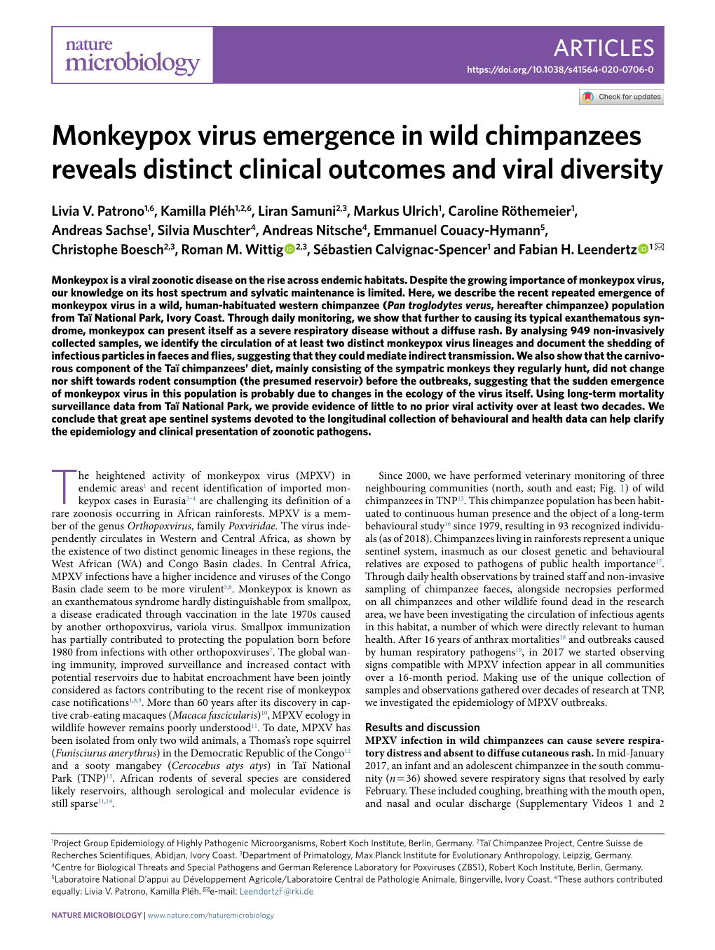 Monkeypox Virus Emergence in Wild Chimpanzees Reveals Distinct Clinical Outcomes and Viral Diversity