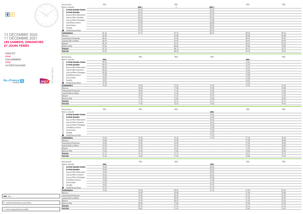 Horaires Ligne P 2021