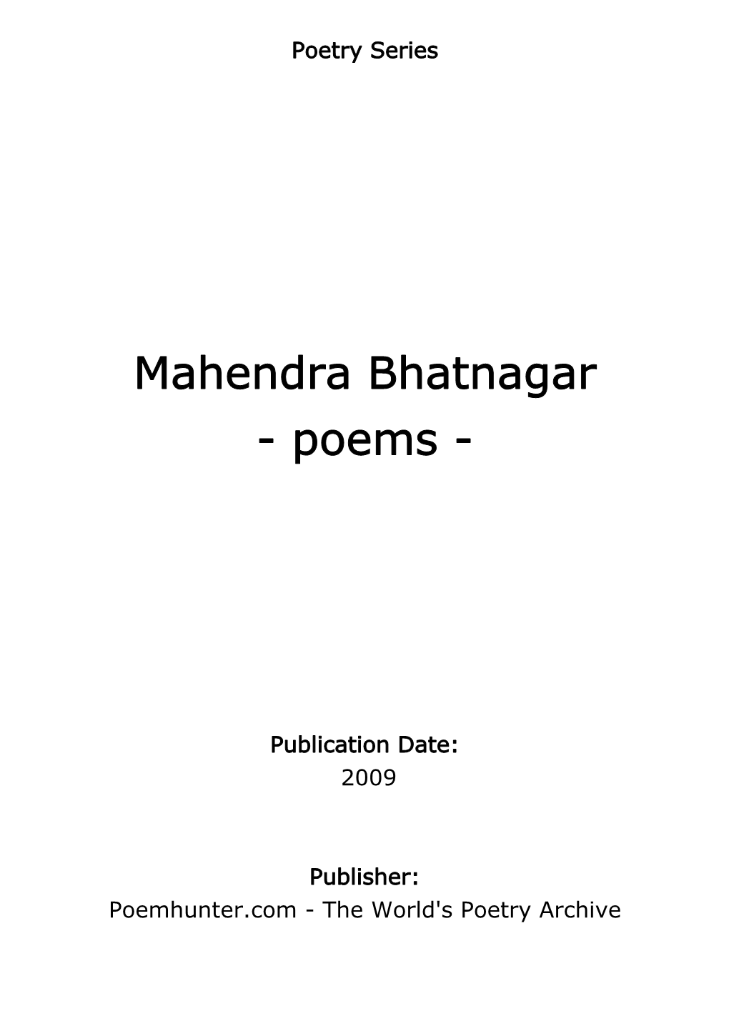 Mahendra Bhatnagar - Poems