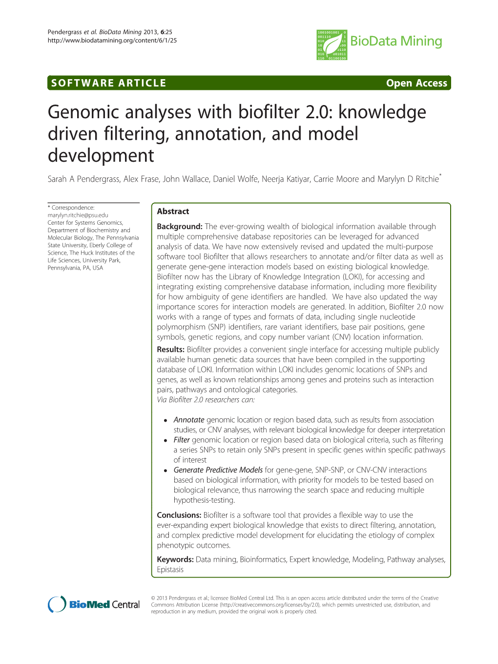 Genomic Analyses with Biofilter 2.0: Knowledge Driven