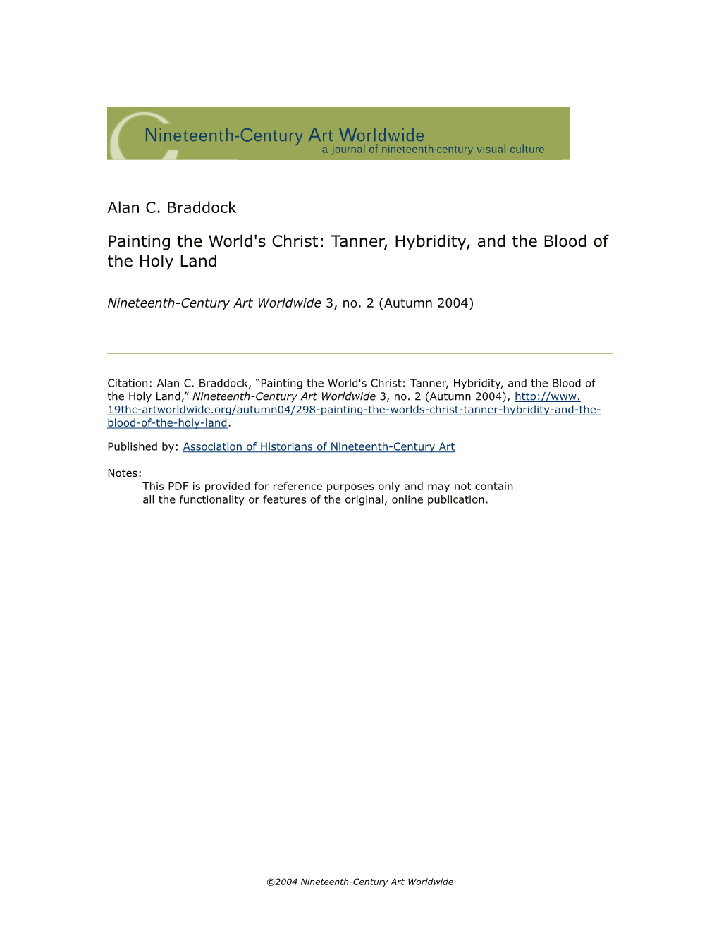 Painting the World's Christ: Tanner, Hybridity, and the Blood of the Holy Land