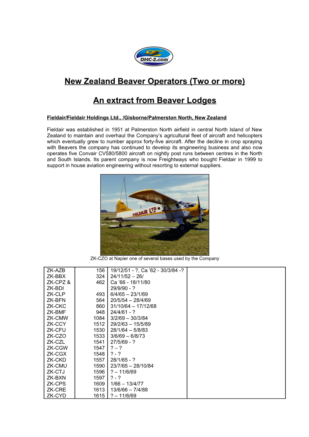 New Zealand Beaver Operators (Two Or More)