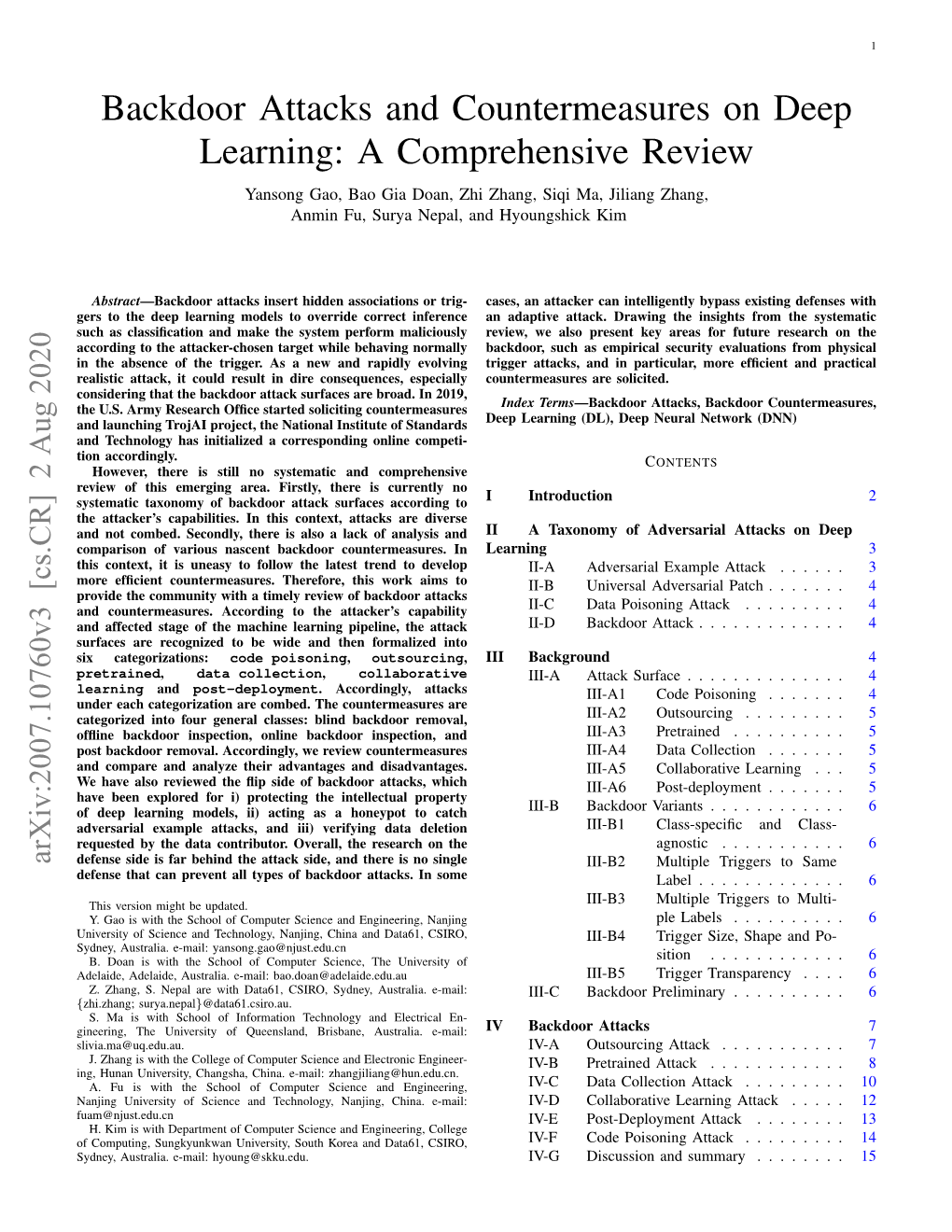 Backdoor Attacks and Countermeasures on Deep Learning