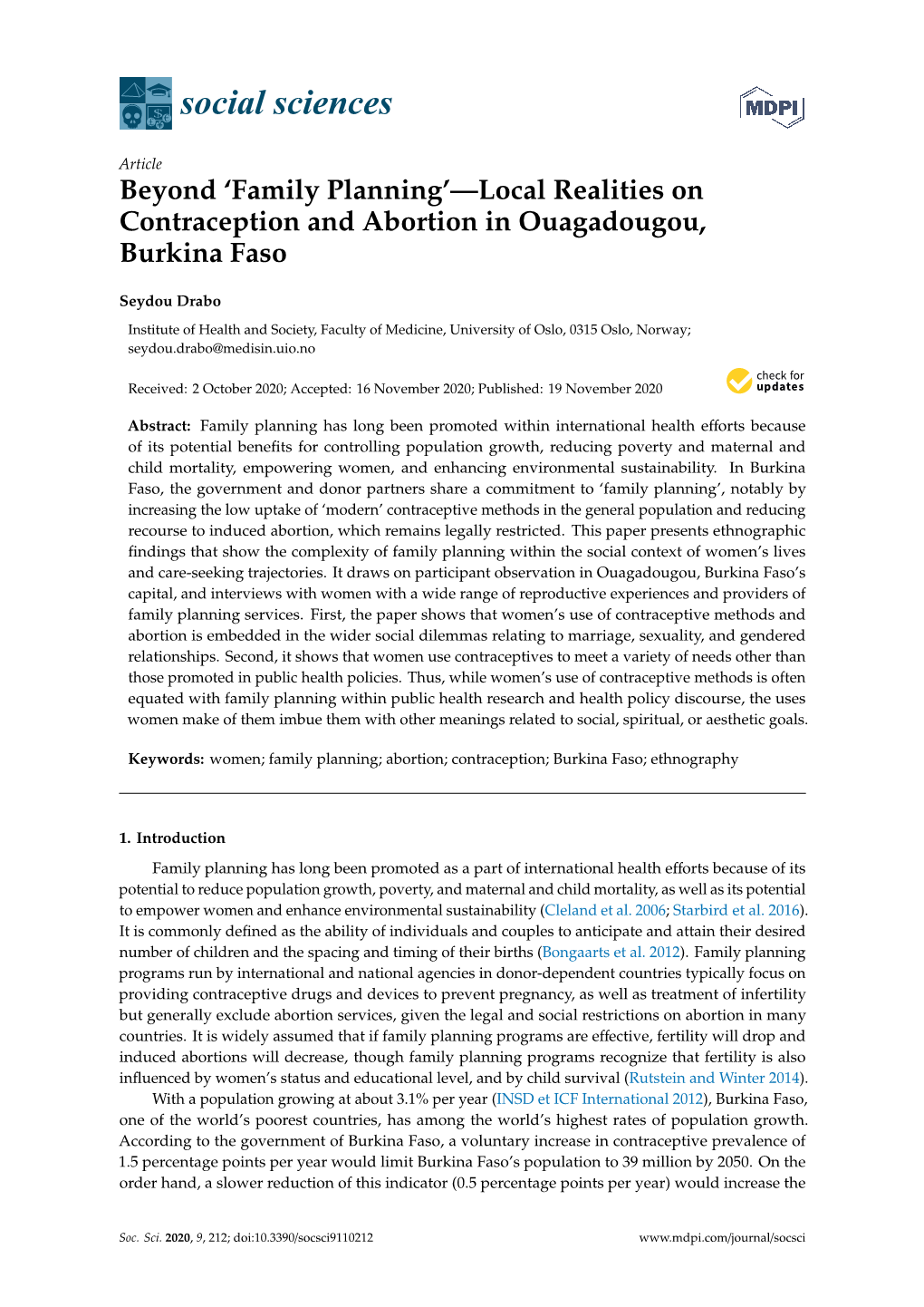 Family Planning’—Local Realities on Contraception and Abortion in Ouagadougou, Burkina Faso