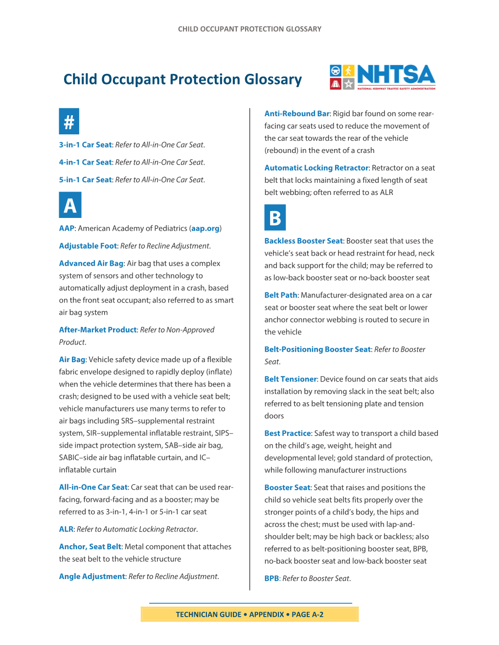 Child Occupant Protection Glossary