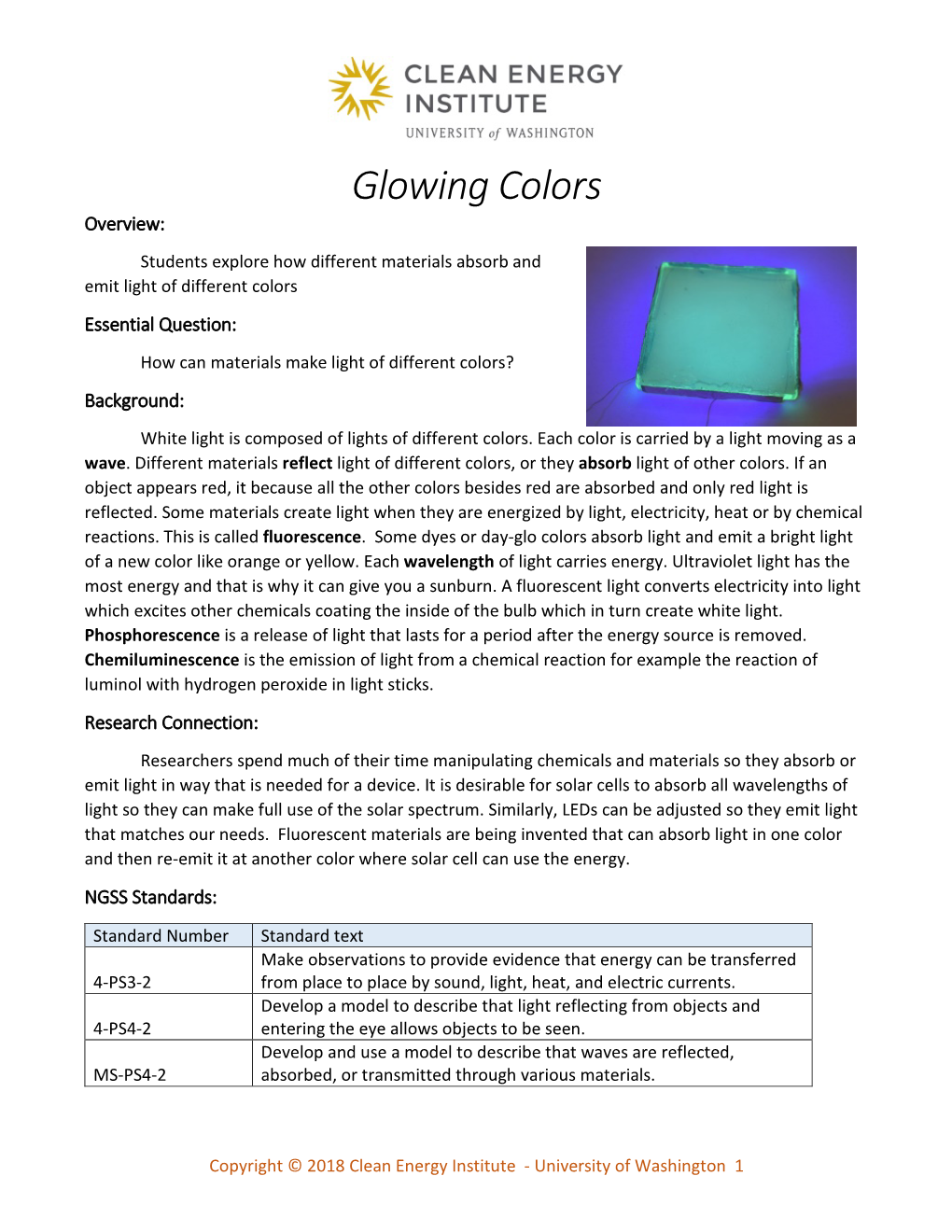 Glowing Colors Lesson