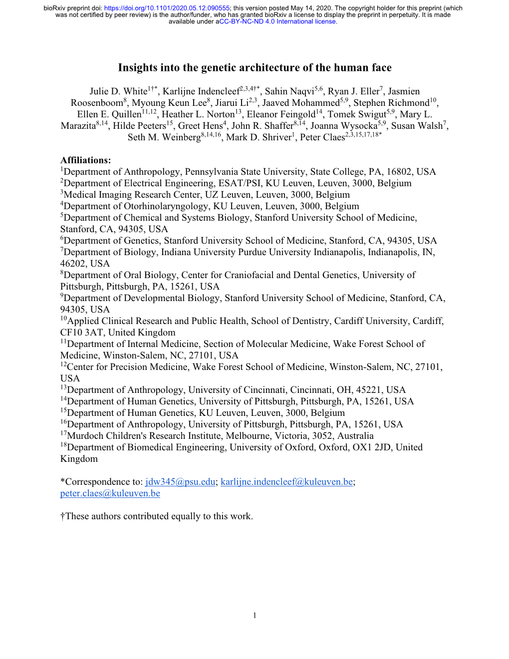 Insights Into the Genetic Architecture of the Human Face