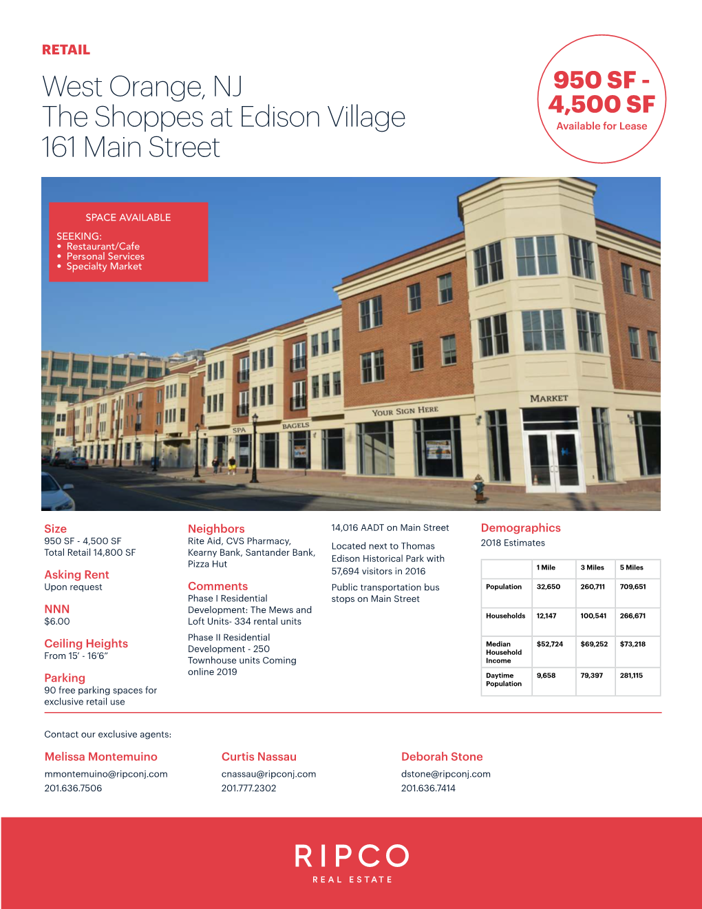 The Shoppes at Edison Village Available for Lease 161 Main Street