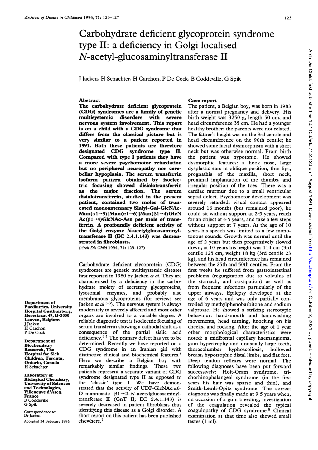 A Deficiency in Golgi Localised N-Acetyl-Glucosaminyltransferase II 125