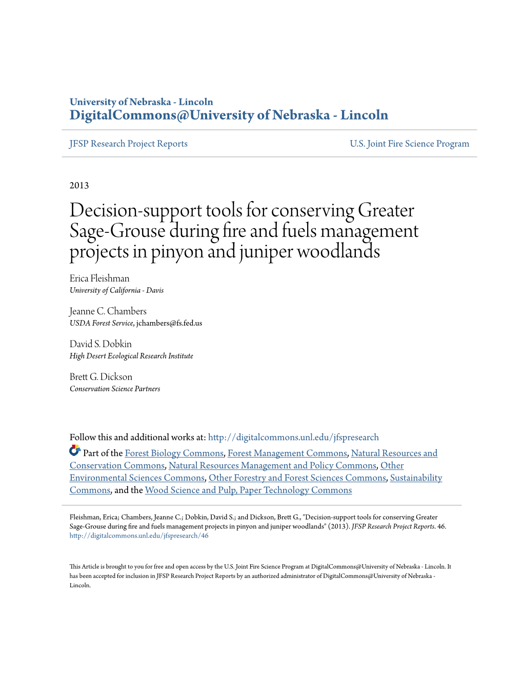 Decision-Support Tools for Conserving Greater Sage-Grouse During Fire and Fuels Management Projects in Pinyon and Juniper Woodla