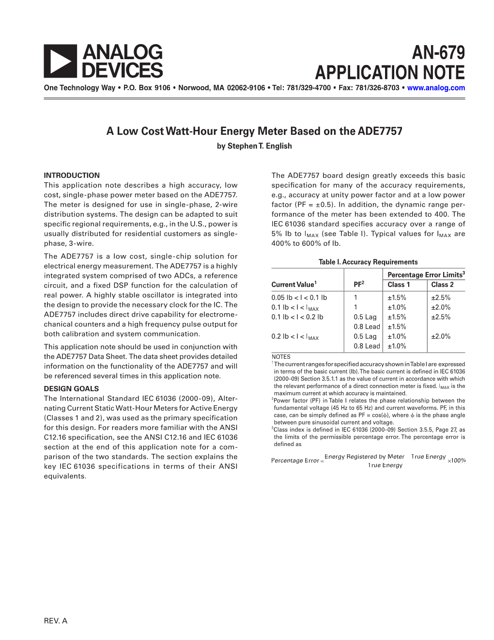 A Low Cost Watt-Hour Energy Meter Based on the ADE7757 (AN-679)