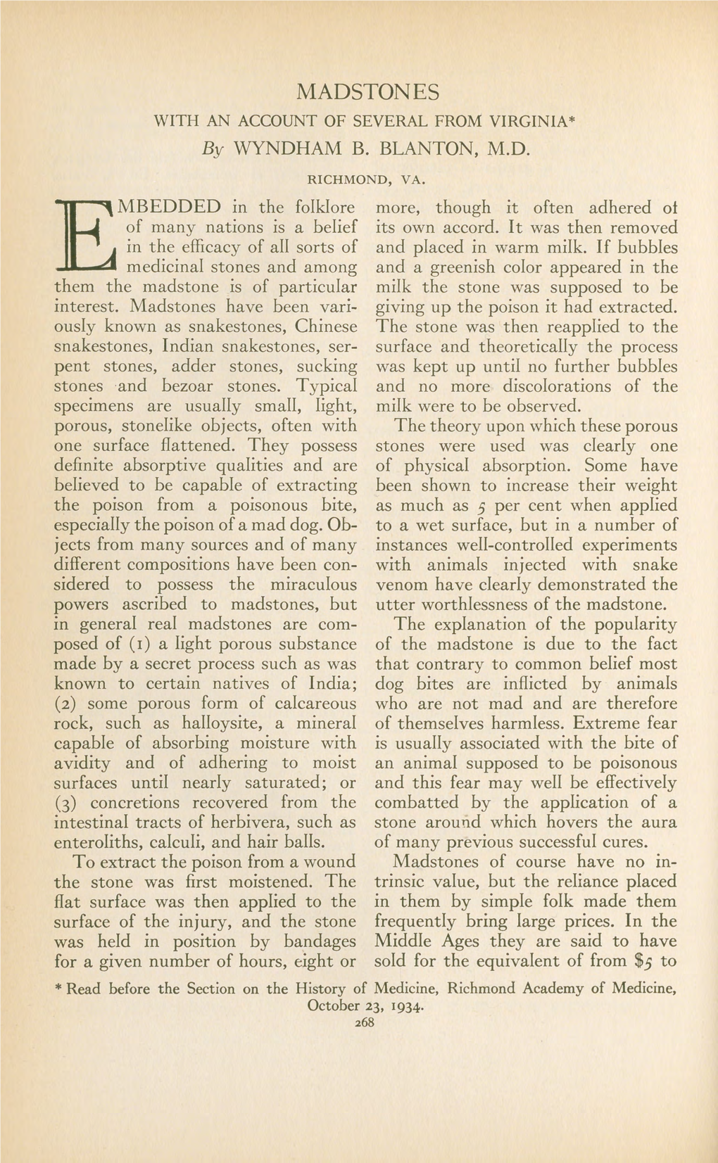 MADSTONES with an ACCOUNT of SEVERAL from VIRGINIA* by WYNDHAM B