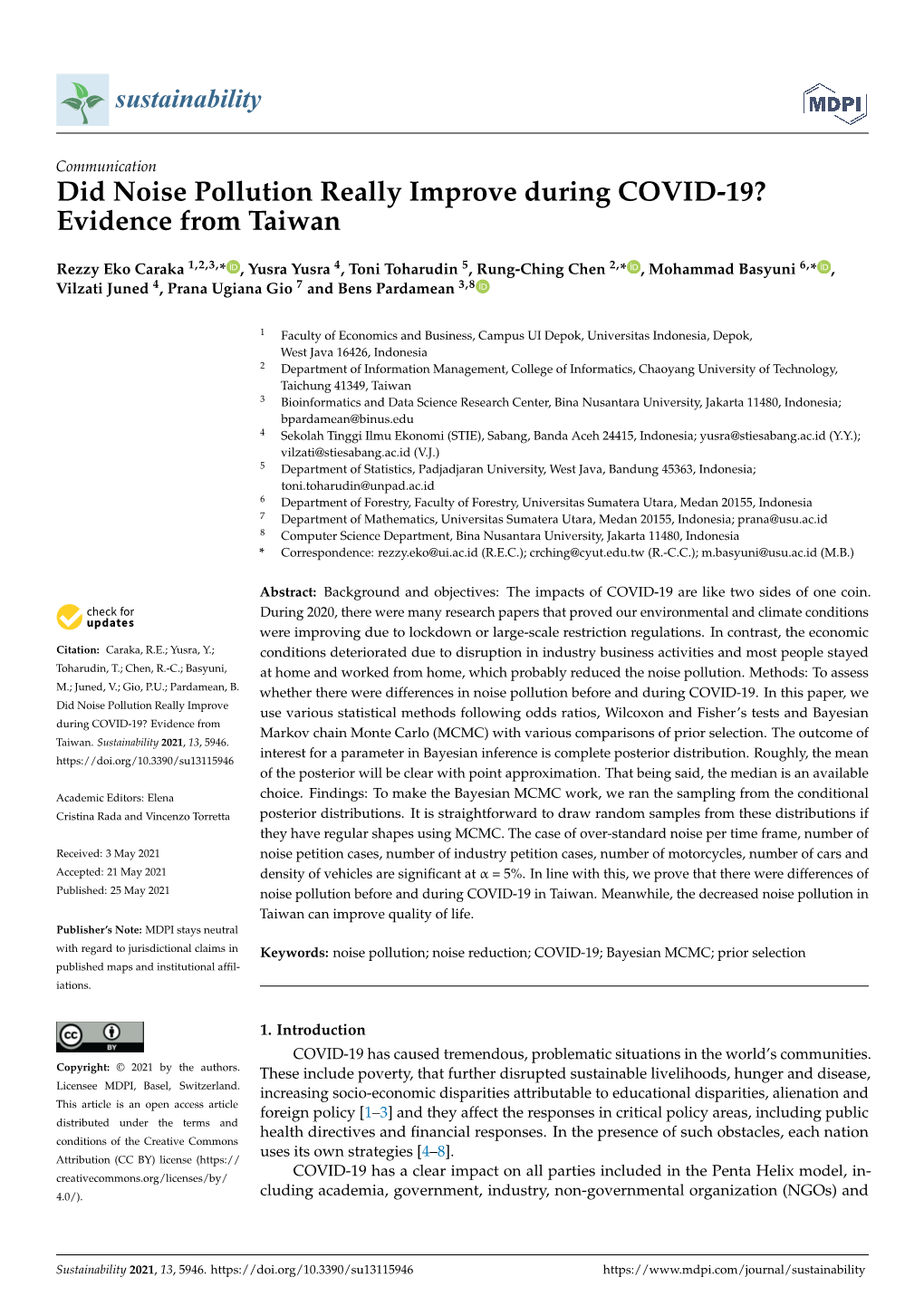 Did Noise Pollution Really Improve During COVID-19? Evidence from Taiwan