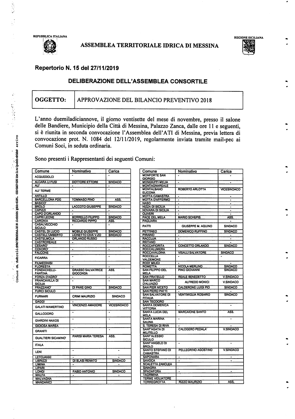 L'anno Duemiladiciannove, Il Giorno Ventisette Del Mese Di Novembre