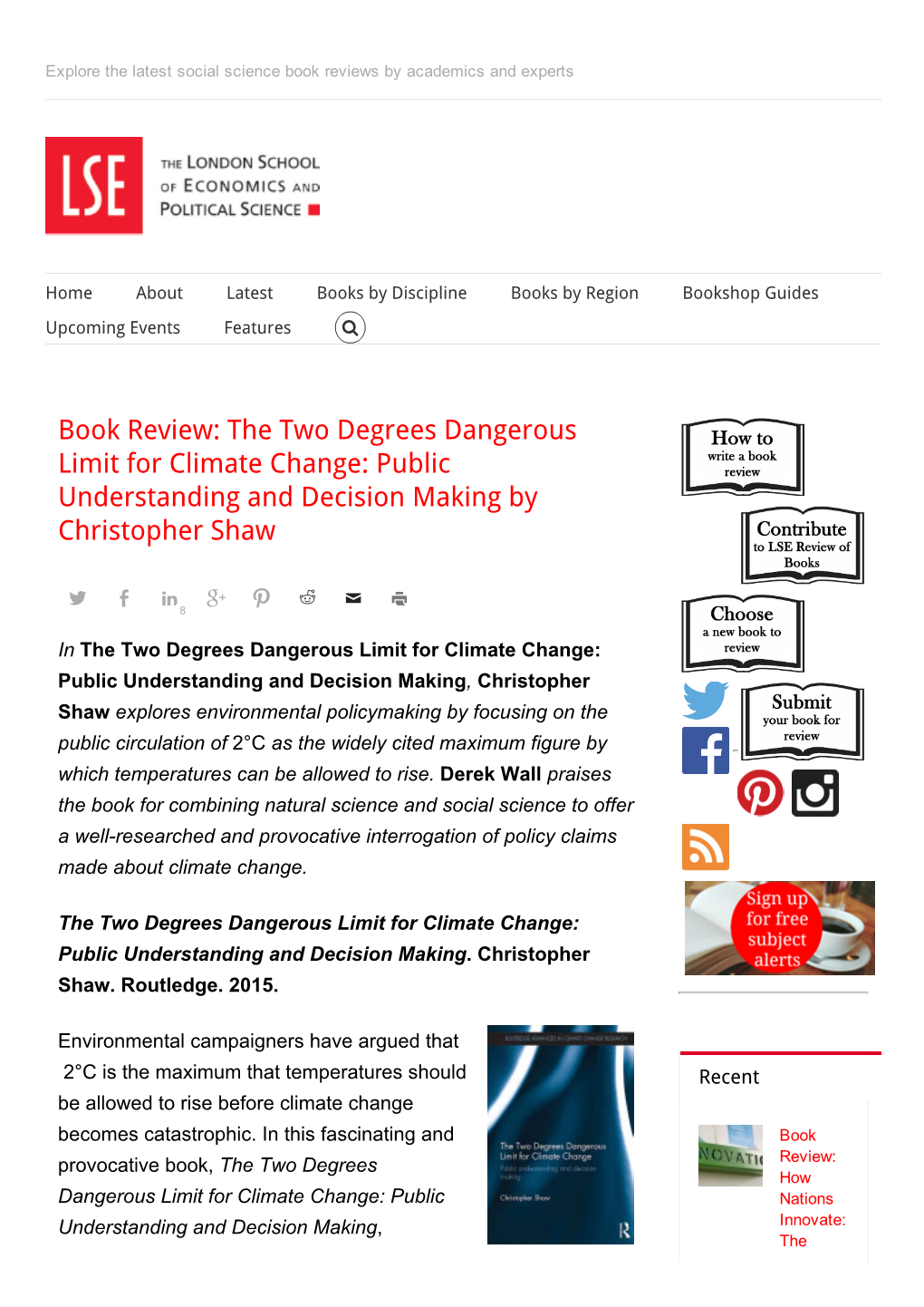 Book Review: the Two Degrees Dangerous Limit for Climate Change: Public Understanding and Decision Making by Christopher Shaw