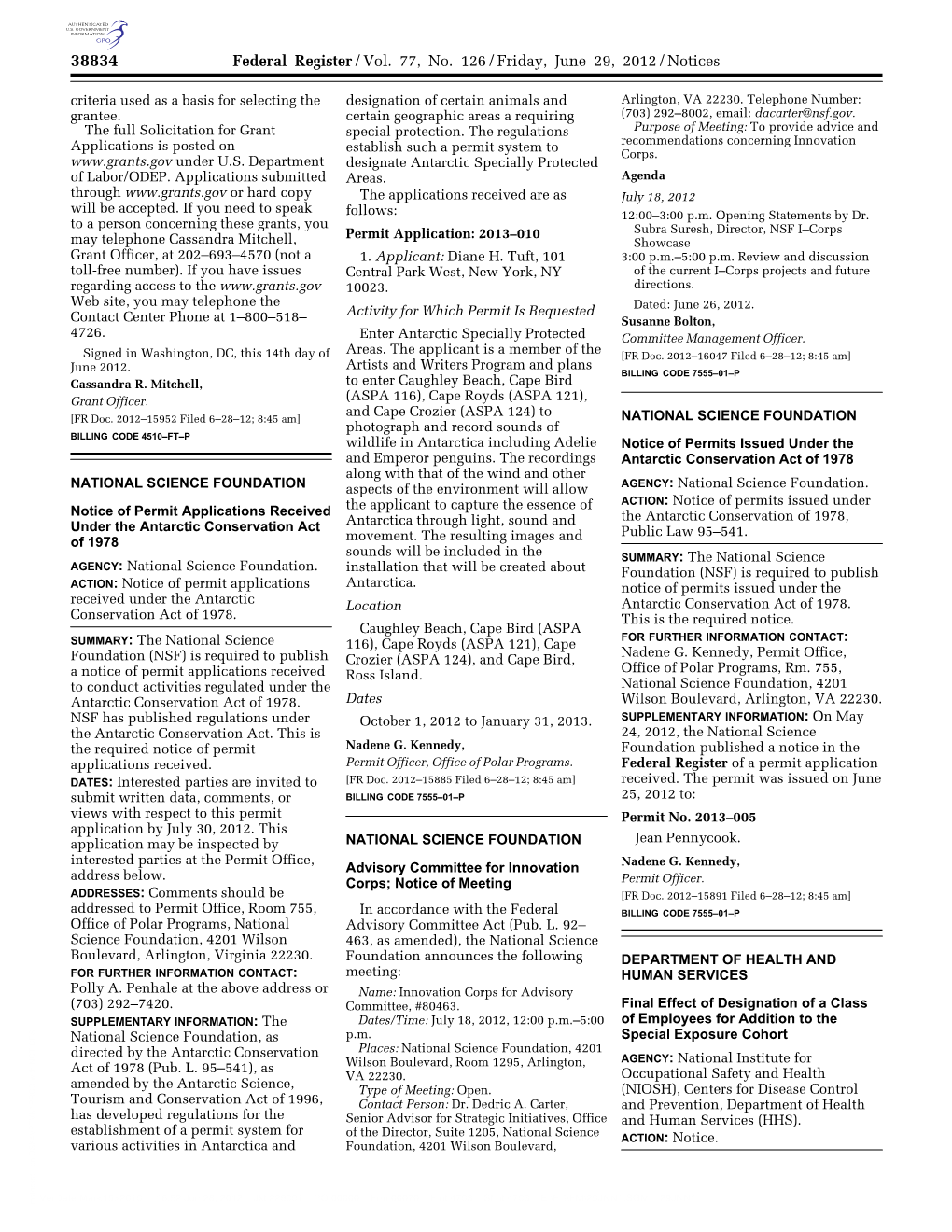 Federal Register/Vol. 77, No. 126/Friday, June 29, 2012/Notices