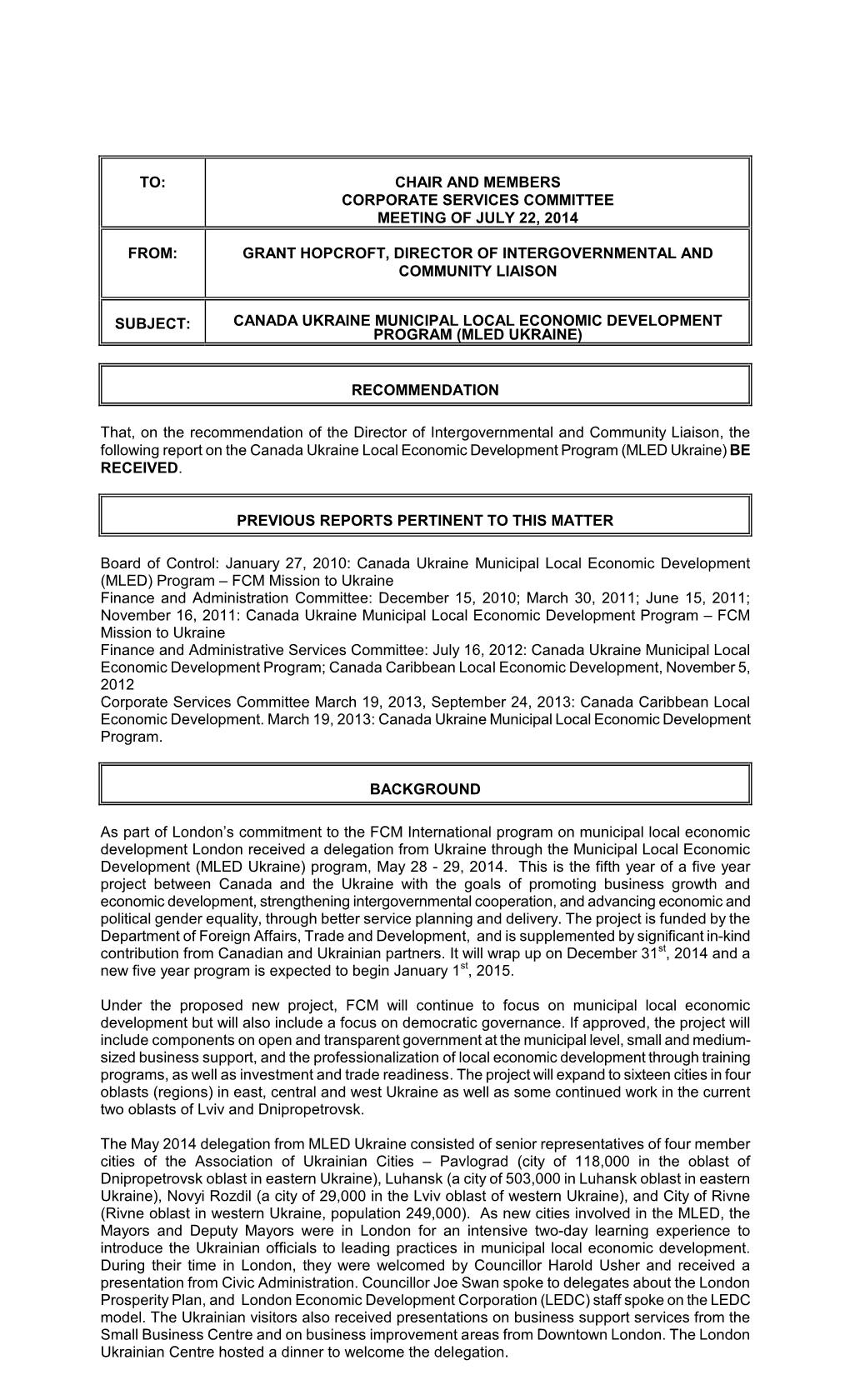 Canada Ukraine Municipal Local Economic Development Program (Mled Ukraine)