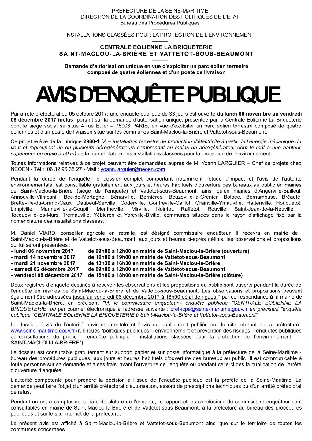 Avis D'enquête Publique