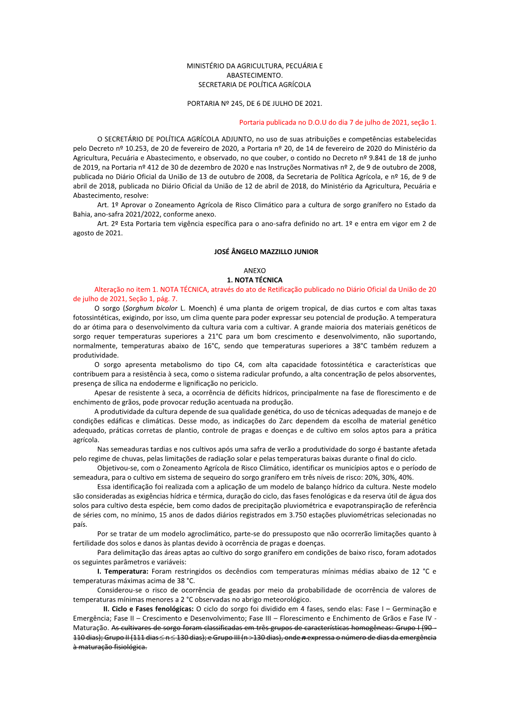 Sorgo Granífero Para O Estado Da Bahia, Ano Safra 2021/2022