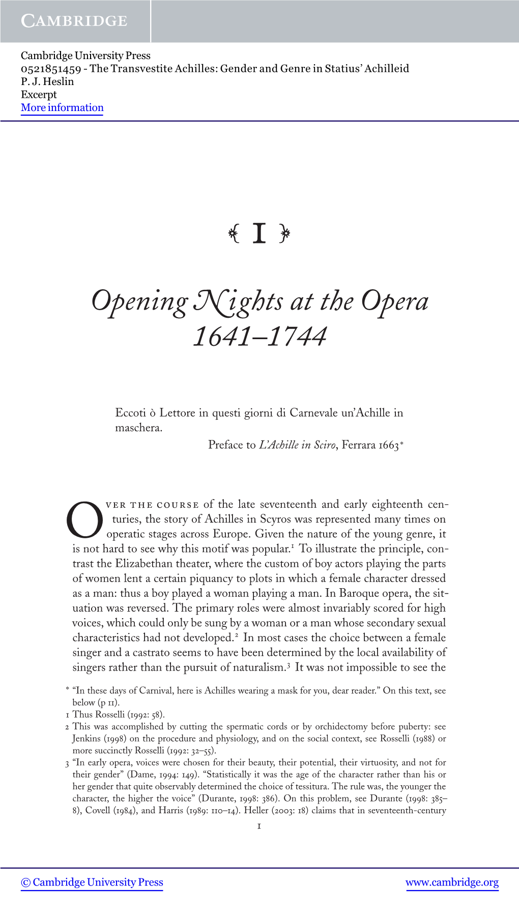 Opening Nights at the Opera 1641–1744