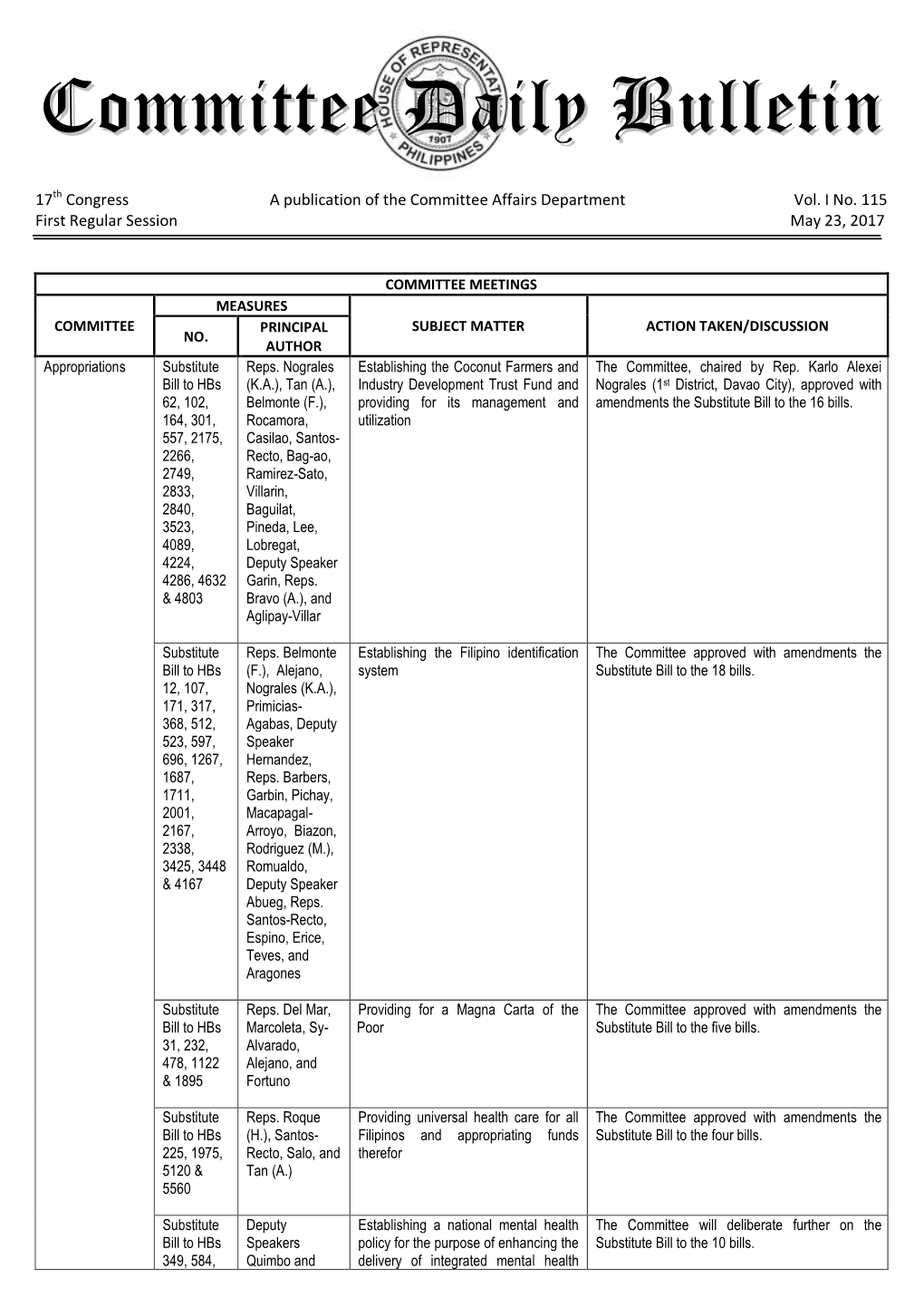 Committee Daily Bulletin