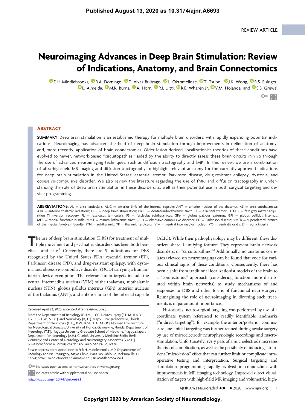 Neuroimaging Advances in Deep Brain Stimulation: Review of Indications, Anatomy, and Brain Connectomics