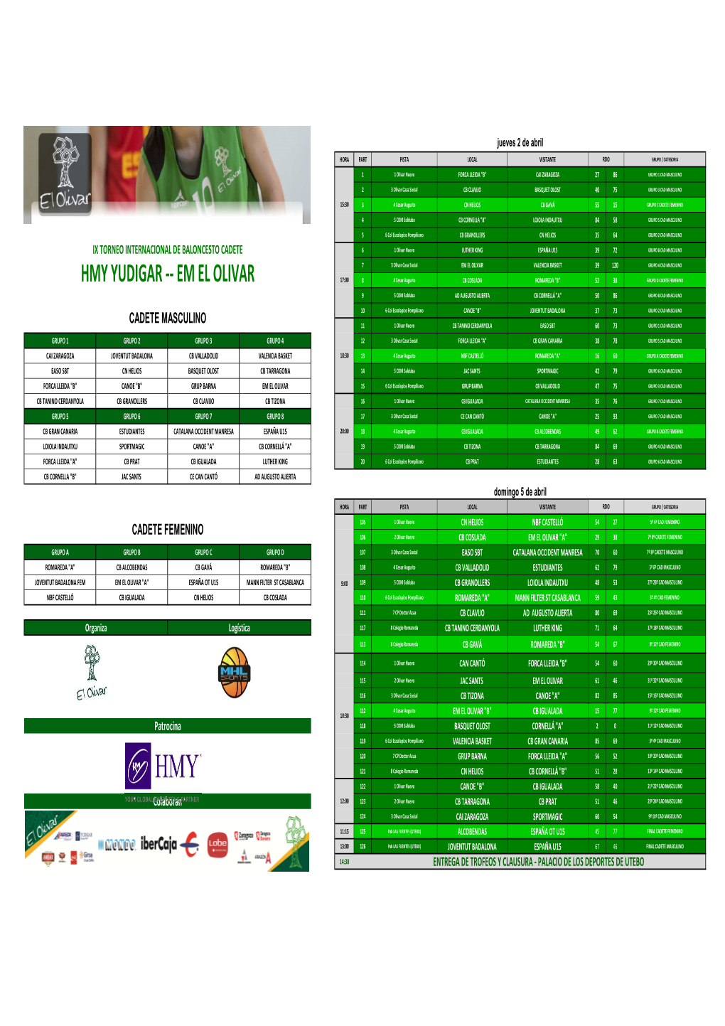 Calendario Torneo CADETE 2015