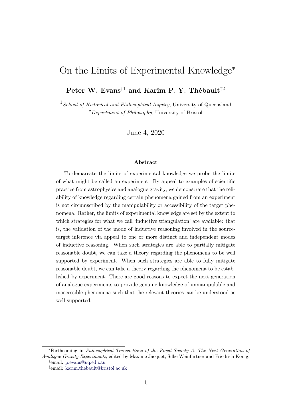 On the Limits of Experimental Knowledge∗