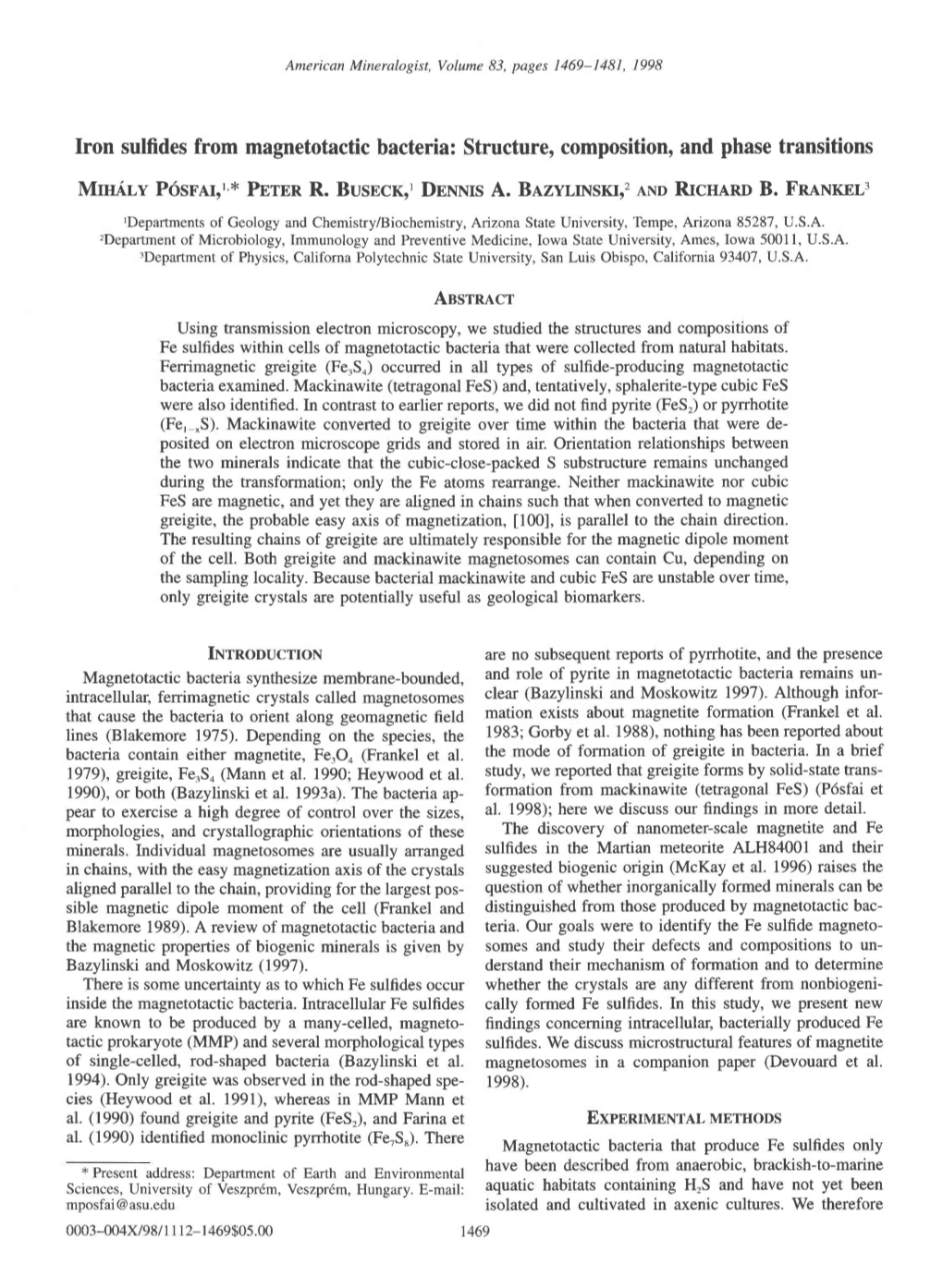 Iron Sulfides from Magnetotactic Bacteria: Structure, Composition