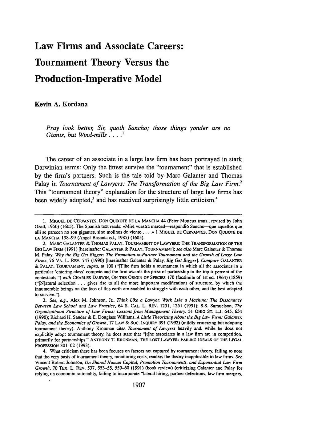 Law Firms and Associate Careers: Tournament Theory Versus the Production-Imperative Model