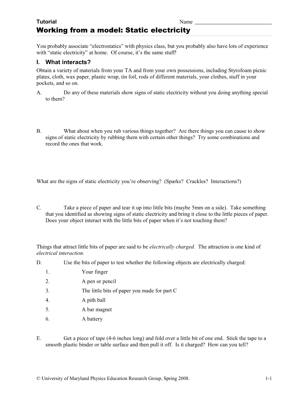 Tutorial: Working from a Model: Static Electricity