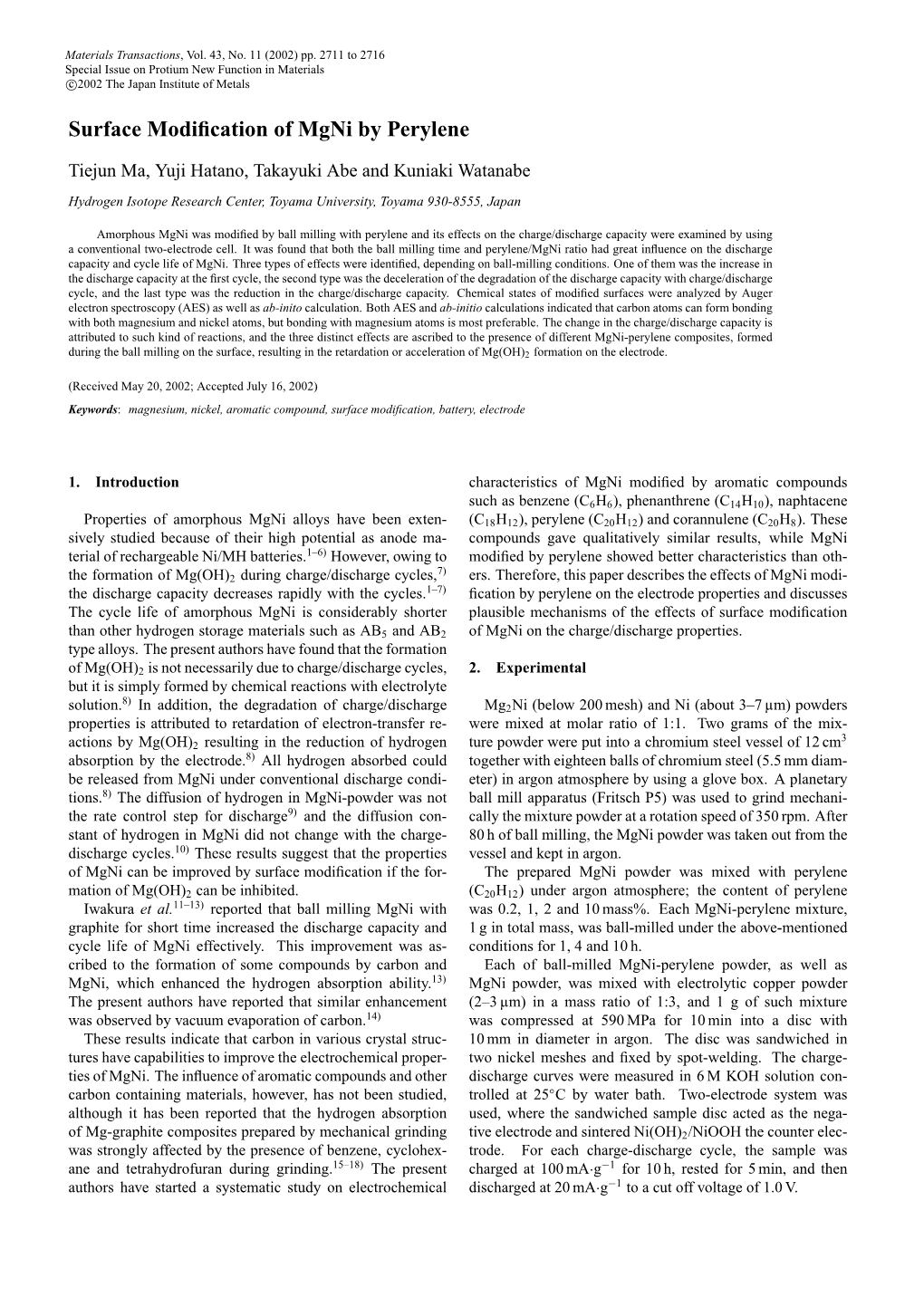 Surface Modification of Mgni by Perylene