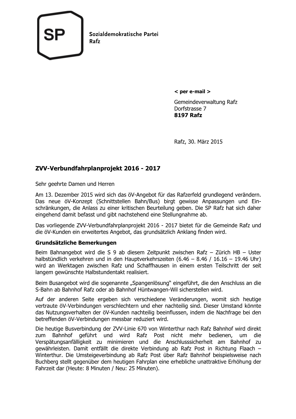 Sozialdemokratische Partei Rafz ZVV