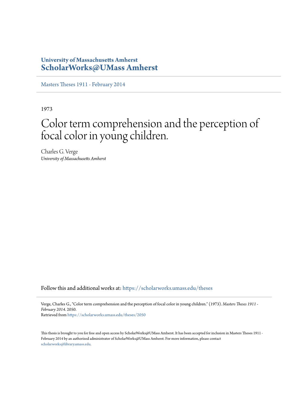 Color Term Comprehension and the Perception of Focal Color in Young Children