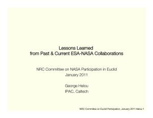 Lessons Learned from Past & Current ESA-NASA Collaborations