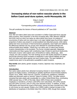 Increasing Status of Non-Native Vascular Plants in the Sefton Coast Sand-Dune System, North Merseyside, UK