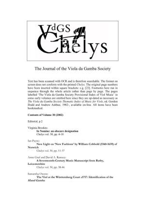 The Journal of the Viola Da Gamba Society
